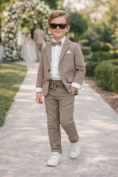 UmBaby طقم سترة فضفاضة للأولاد من فلامي كتان / قميص، بنطلون، سترة، ربطة عنق، ...