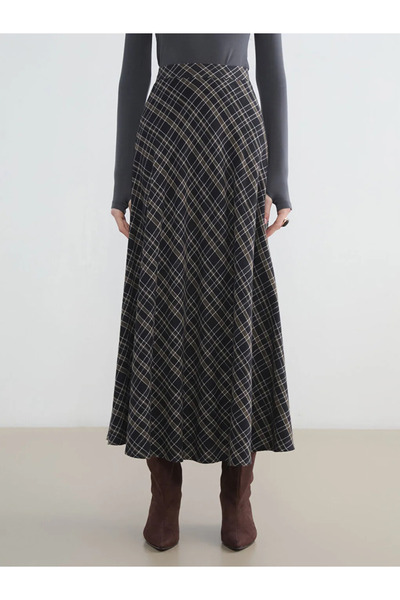 LC Waikiki Μαύρη καρό φούστα με φερμουάρ στη μέση