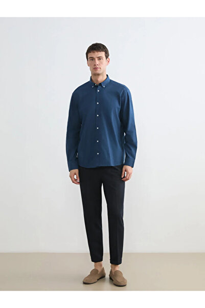 LC Waikiki Petrol Regular Fit Linen Look Men's Shirt