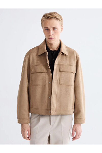 LC Waikiki Yellow Comfortable Fit Jacket Collar Suede Men's Coat