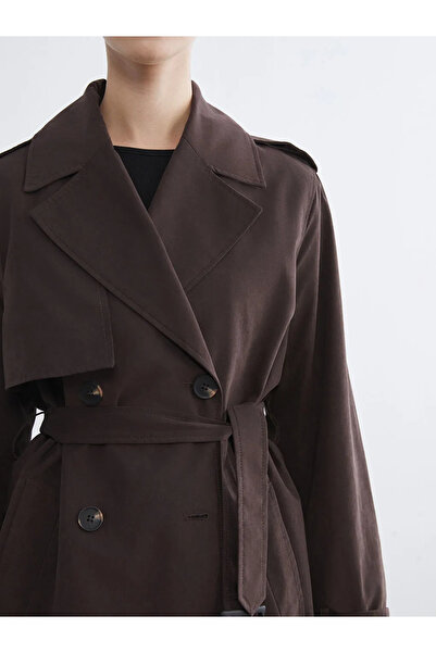 LC Waikiki Brown Double-Breasted Collar Women's Trench Coat