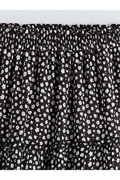 LC Waikiki Fusta neagră pentru fete cu talie elastică imprimeu floral