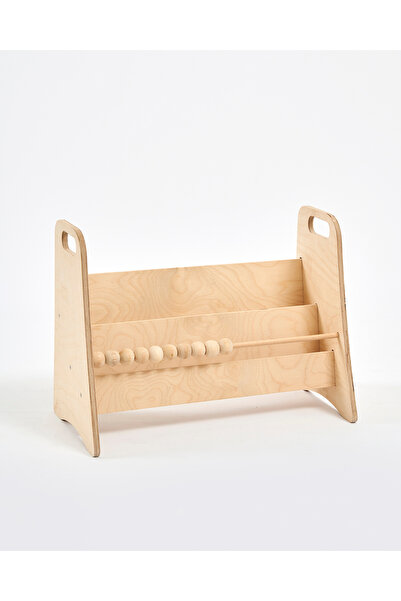 Muyuru Montessori Abaküslü Huş Ahşap Çocuk Kitaplığı 2 Raflı