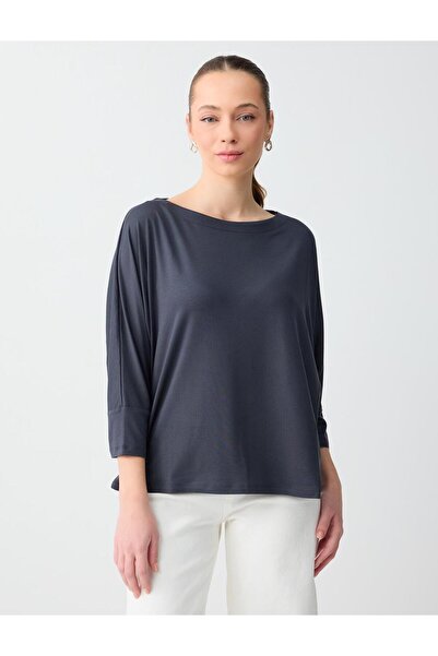 Jimmy Key Antrasit Kayık Yaka Truvakar Kol Rahat Kesim Örme Tişört