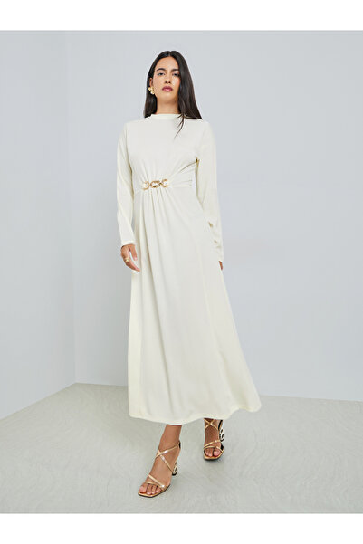 Styli Cream Chain Link Detail High Neck Maxi Dress
