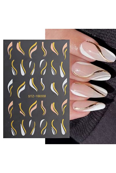 delis Marquise nail stickers, STICKER83, White/Gold