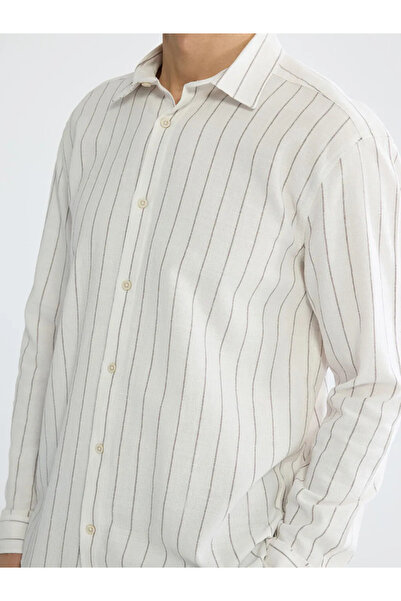 LC Waikiki Brown Regular Fit Striped Dobby Men's Shirt
