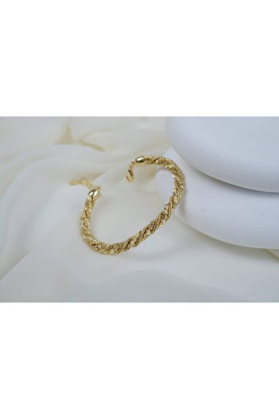 ATELİER TUĞBA Klpç044 Twisted Rope Model Gold Clasp Bracelet (Adjustable)