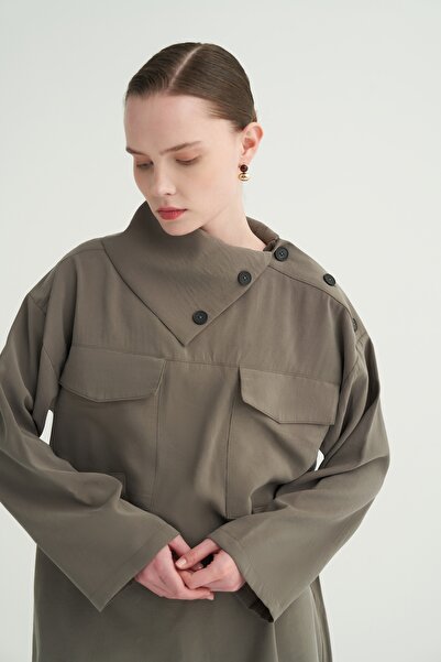 EBU Prive Γυναικεία μπλούζα με κουμπιά Modal χακί