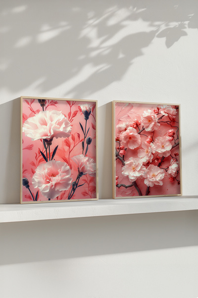 STARYUNA Set de pictură pe pânză cu rame din lemn, cu tematică flori roz și s...