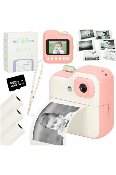 Ikonka Camera foto digitala pentru copii pink, cu imprimanta termica, aliment...
