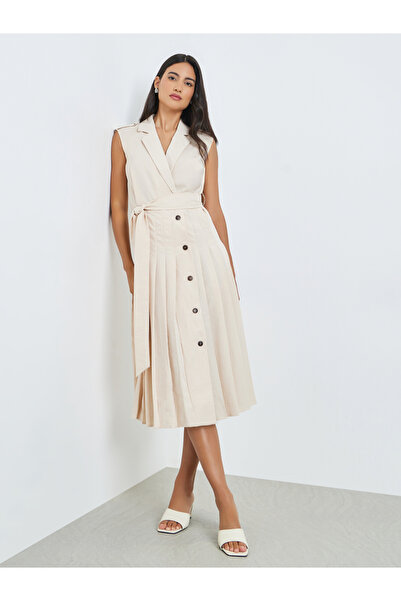 Styli Beige Blazer Midi Dress with Tie Up Belt