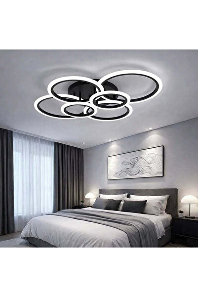 Magdeal LED ceiling chandelier 4+2 black circles, with remote control, 600W e...