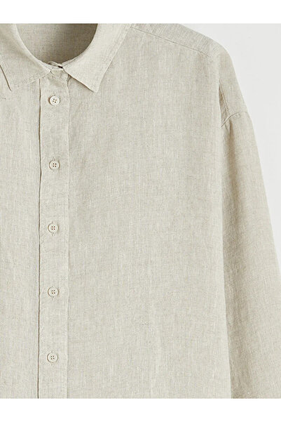 LC Waikiki Beige Oversized Linen Women's Shirt