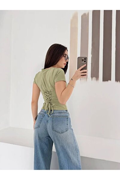 Cool & Sexy Women's Back Tie Detail Blouse Green