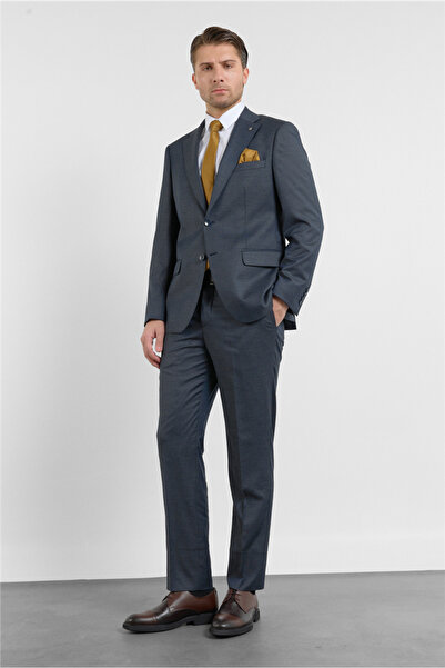 İmza Light Navy Blue Mono Collar Plain Pattern 6 Drop Comfort Fit Stretchy Wa...