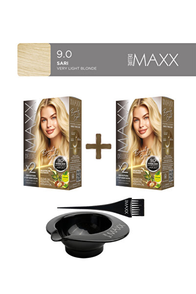 MAXX DELUXE 2'li Paket Beauty Expert Set Boya 9.0 Doğal Sarı, Boya Tası ve Fı...