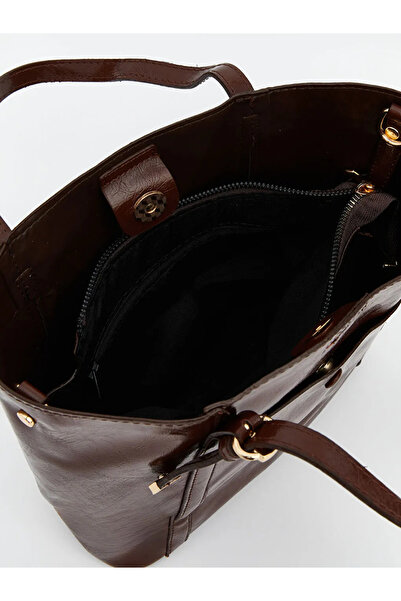 LC Waikiki Καφέ γυναικεία τσάντα ώμου με σχέδιο κροκόδειλου