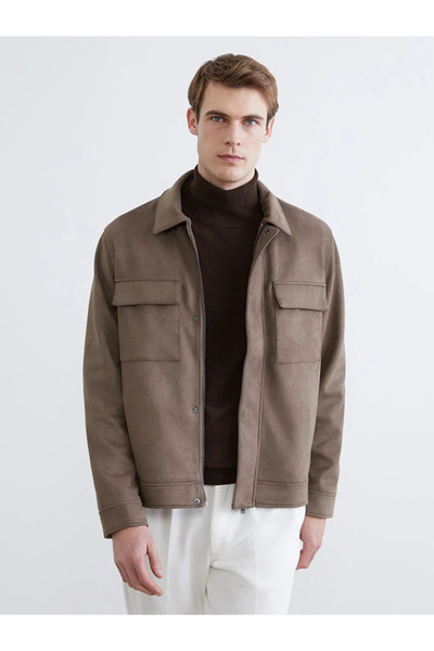 LC Waikiki Beige Standard Fit Suede Look Men's Coat