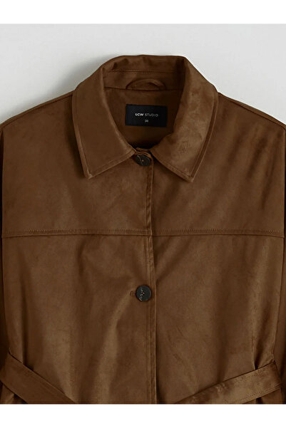 LC Waikiki Brown Shirt Collar Women's Suede Look Jacket
