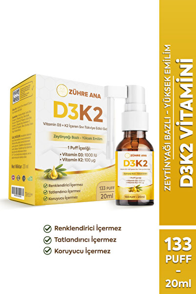 Zühre Ana Vitamin D3&K2 İçeren Sıvı Takviye – 20 ml Sprey