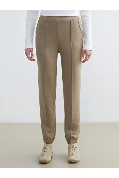 LC Waikiki Beige soft touch women's tracksuit bottoms with elasticated waist