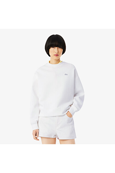 Lacoste Kadın Oversize Fit Bisiklet Yaka Beyaz Sweatshirt
