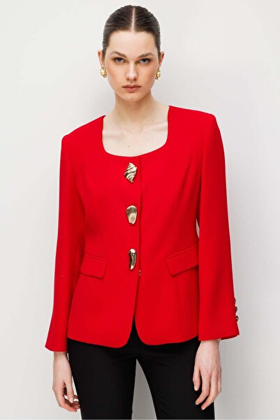 Moda İlgi Modailgi Üç Düğmeli Cep Kapaklı Ceket - 45014 Kırmızı