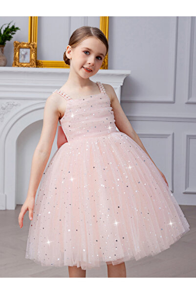 Take Two By Styli Girls Bow Detail Embellished Mesh Dress