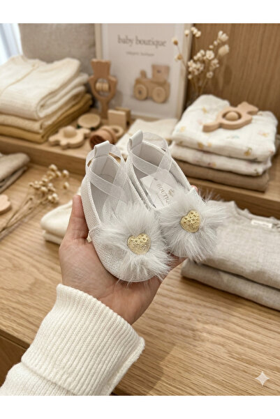 UMUTUN DOLABI Lüks Taşlı ve Peluş Detaylı Kız Bebek Panduf - Özel Gün Ayakkabısı