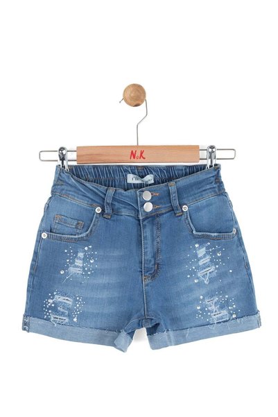nk kids Girl Child 8-14 Years Old Stone Detailed Denim Shorts Navy Blue