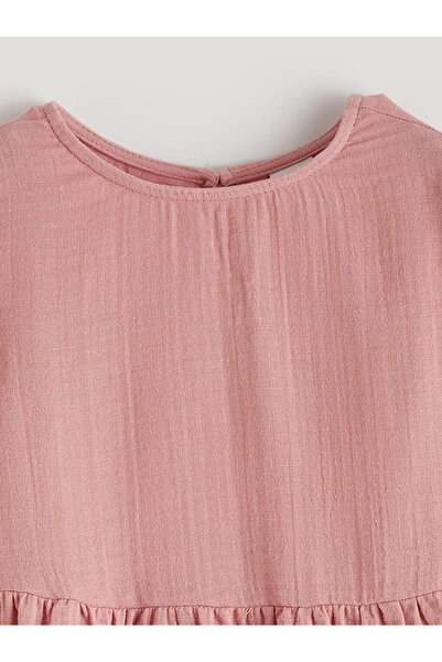 LC Waikiki Ροζ μακρυμάνικο φόρεμα για κορίτσια με λαιμόκοψη ποδηλάτου