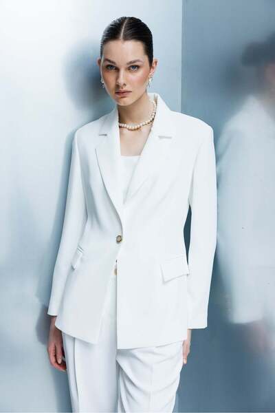 Moda İlgi Modailgi Mono Yaka Vatkalı Tek Düğme Ceket - 40051 Ekru