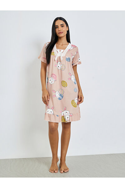 Styli Pink Bunny Print Short Sleeve Nightdress