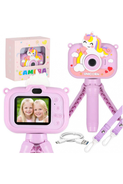 Ikonka Aparat foto digital pentru copii model Purple Unicorn, cu mini-trepied...