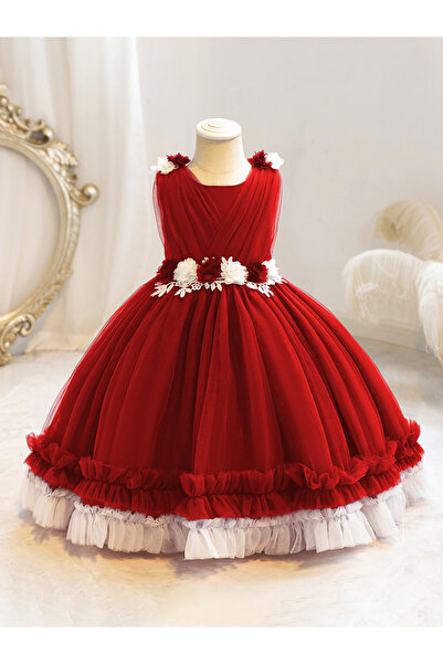 Take Two By Styli Girls Ruffle Hem Floral Detail Bow Party Dress