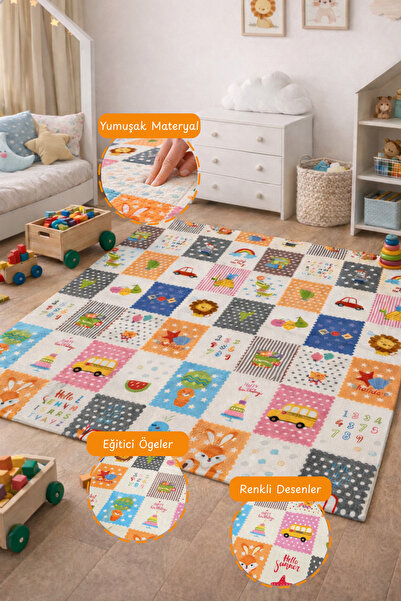 ESTİ Çift Taraflı Çocuk Oyun Matı – Öğretici Desenler & Orman Teması, Ölçü Ce...