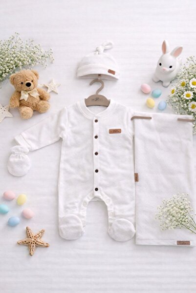 Baby Premium Bebek 5’li Hastane Çıkışı Seti – %100 Pamuk Tulum, Şapka, Eldive...