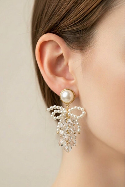 PETEK AKSESUAR Beaded Pearl Spring Earrings