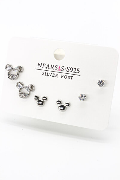 Nearsis Set of Six Mickey Earrings with Zircon Stones