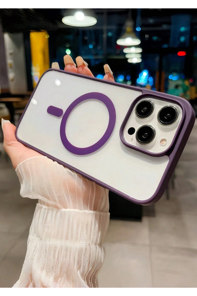 KVK PRİVACY iPhone 14 Pro Max MagSafe Uyumlu Mor Şeffaf Telefon Kılıfı Darbe ...