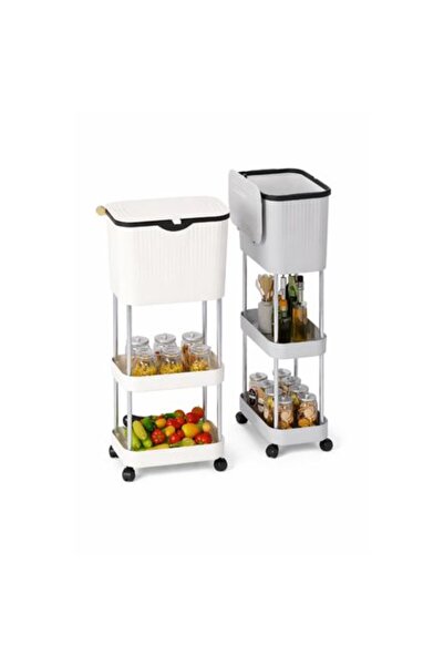O.M.D Kitchen Organizer Cart 3 Levels with Top Cover and Swivel Wheels