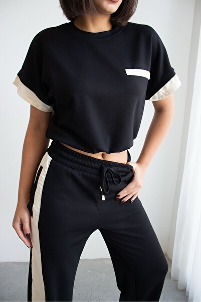 Ded COLLECTION Women's Parachute Fabric Paneled Detailed Cropped Top and High...