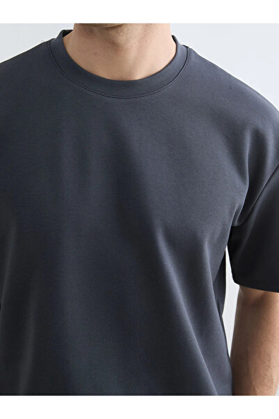 LC Waikiki Tricou bărbătesc din bumbac pieptănat, antracit, cu guler rotund