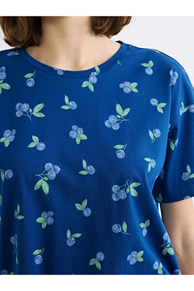 LC Waikiki Σετ γυναικείας πιτζάμας Blue Crew Neck Cherry με τύπωμα