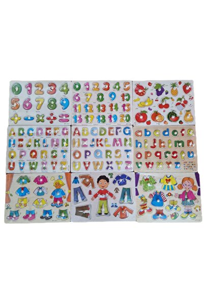 decotoys Wooden puzzle button fruit, numbers and letters 9/set