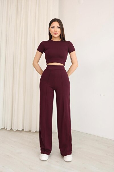 Elit Women's Modal Fabric Crew Neck Short Sleeve Cropped Bottom Top Set