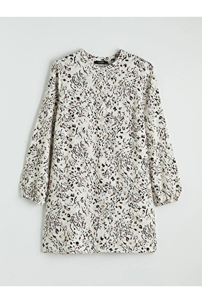 LC Waikiki Ecru Hakim Collar Patterned Balloon Sleeve Women's Tunic