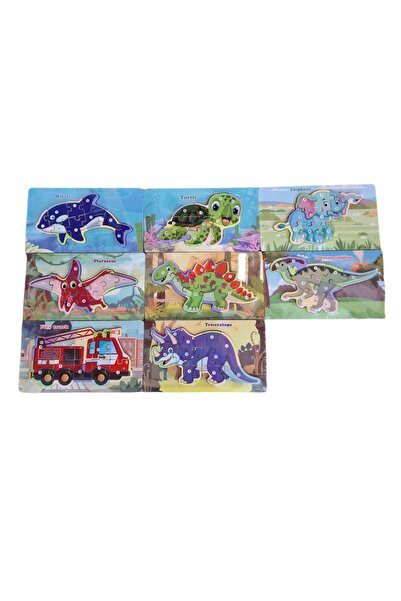 decotoys Puzzle lemn dino, mașini , balena si broasca 8/set