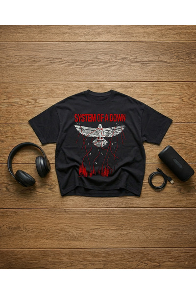 STİL-X Tricou oversize unisex cu imprimeu System of A Down, 100% bumbac